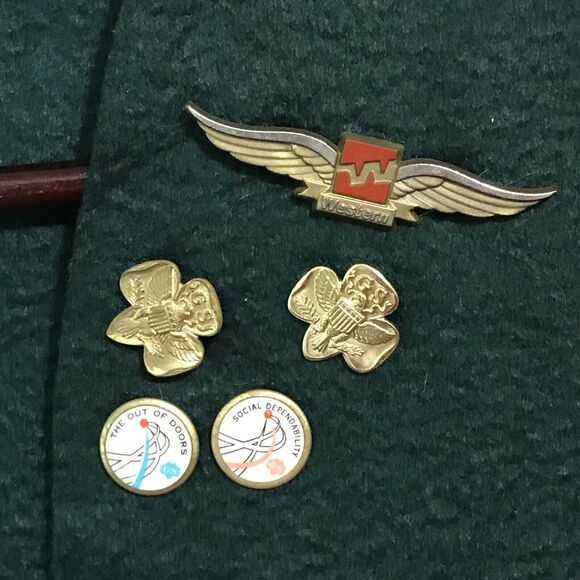 Vintage Green Felt Girl Scout Vest with Patches Badges & Pins Los Angeles 1150 - Picture 6 of 8